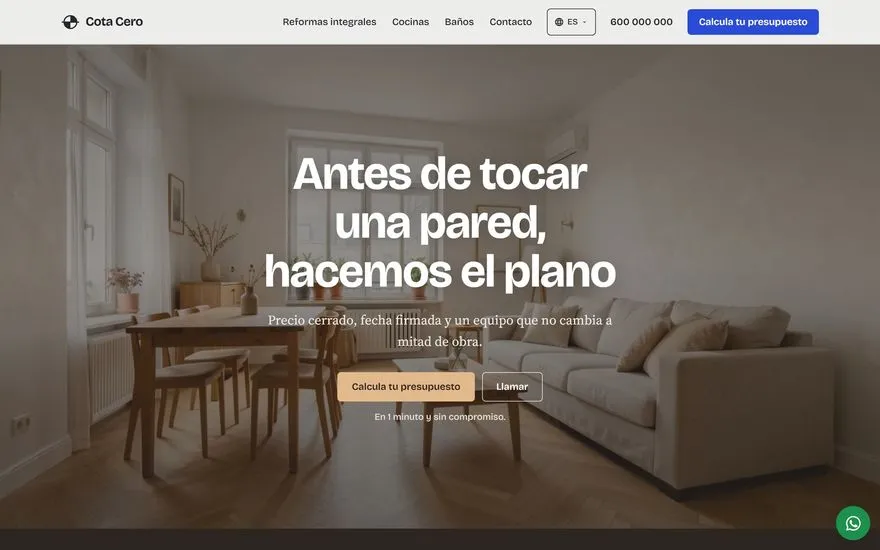 Demo de Cota Cero, web de reformas