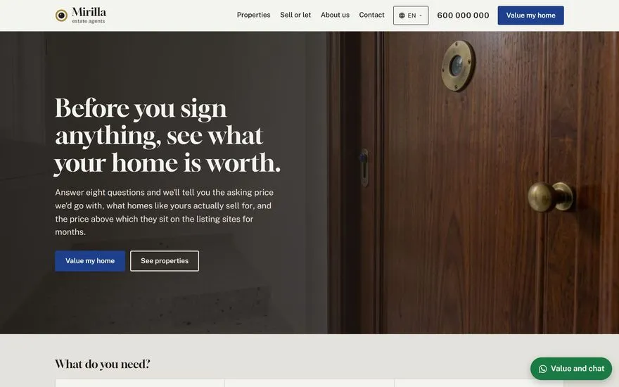 Demo de Mirilla, web de inmobiliaria, en inglés