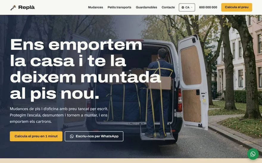 Demo de Replà, web de mudanzas, en catalán