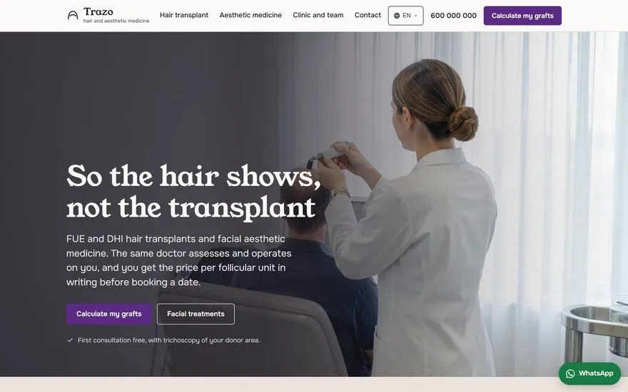 Demo de Trazo, web de clínica estética, en inglés